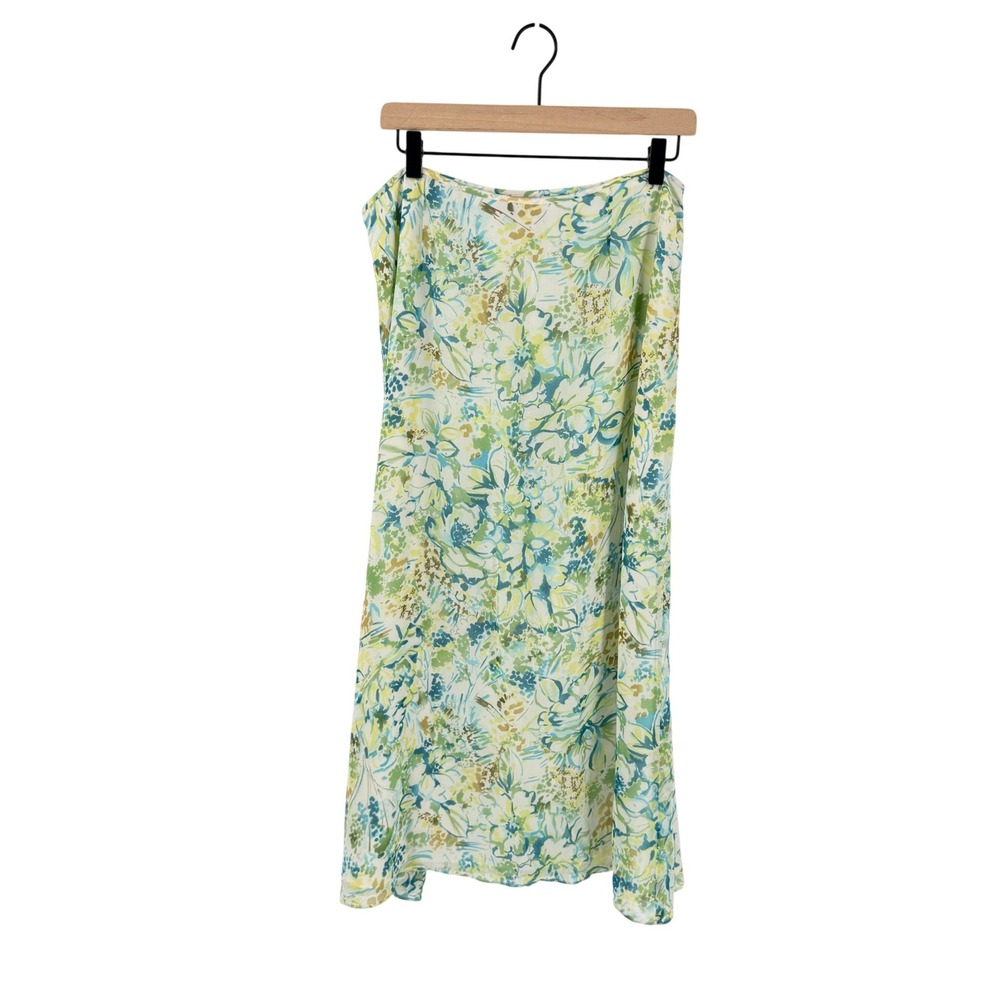 Pendleton 100% Silk Floral Midi Skirt Green Blue 12 Cottagecore Botanical Summer